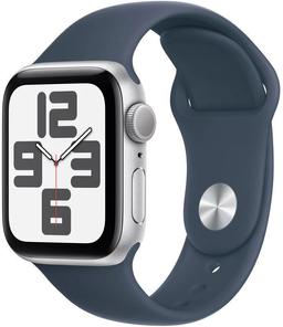 Apple Watch SE 2nd Gen (2022) (GPS) - 32GB - 44mm - Silver Aluminum Case with Storm Blue Rubber Sport Band - Small/Medium Size
