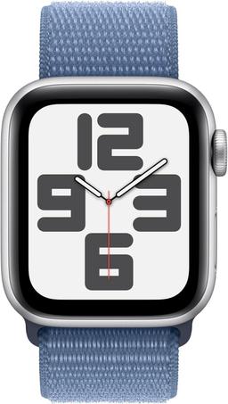 Apple Watch SE 2nd Gen (2022) (GPS) - 32GB - 44mm - Silver Aluminum Case with Winter Blue Textile Sport Loop Band - One Size