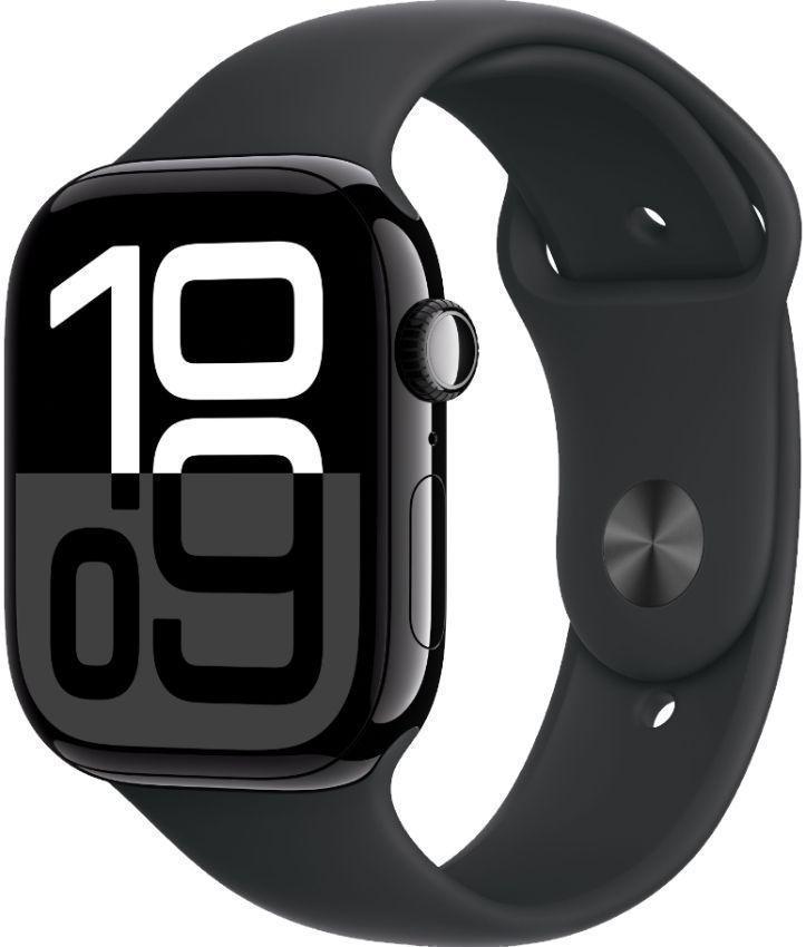 Apple Watch Series 10 (Cellular + GPS) - 64GB - 46mm - Jet Black Aluminum Case with Black Rubber Sport Band - S/M Size