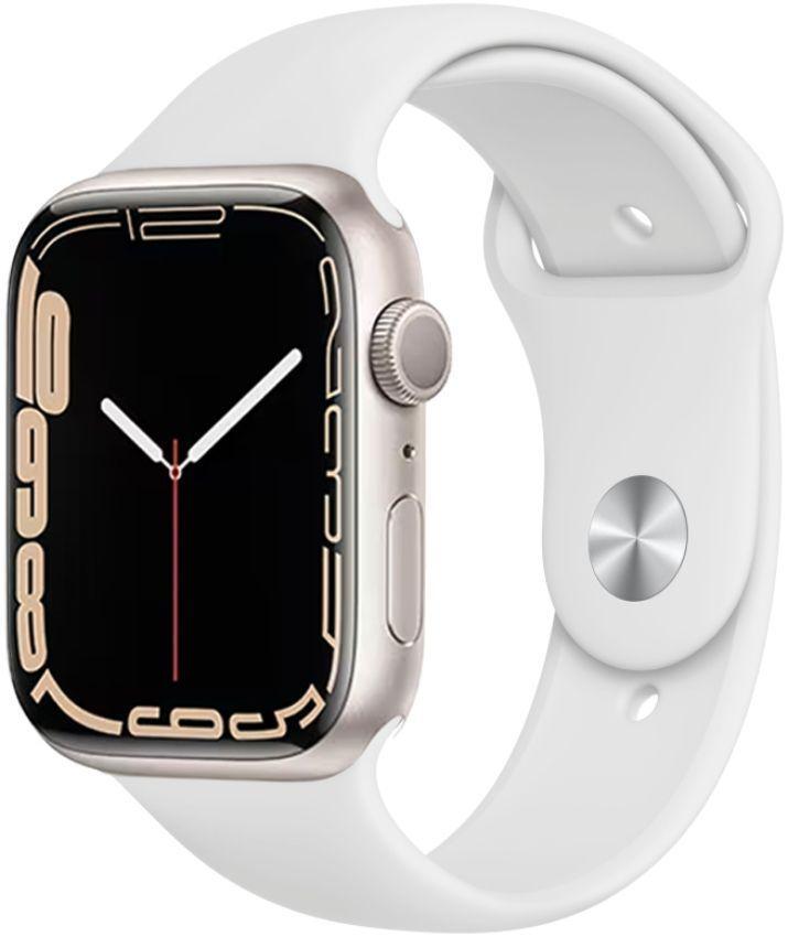 Apple  Watch Series 7 - 32GB - Starlight-Aluminum-Sport Band-White - GPS - 45mm - Starlight - Aluminum - White - Sport Band - Rubber - Excellent