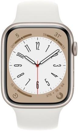 Apple Watch Series 8 (Cellular + GPS) - 32GB - 45mm - Starlight Aluminum Case with White Rubber Sport Band