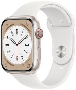 Apple Watch Series 8 (Cellular + GPS) - 32GB - 45mm - Starlight Aluminum Case with White Rubber Sport Band