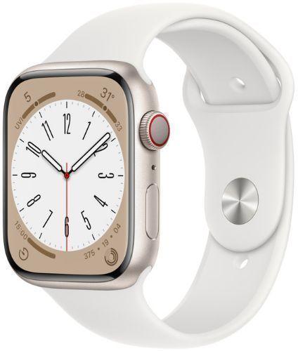 Apple Watch Series 8 (Cellular + GPS) - 32GB - 45mm - Starlight Aluminum Case with White Rubber Sport Band