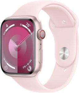 Apple Watch Series 9 (GPS) - 64GB - 45mm - Pink Aluminum Case with Light Pink Rubber Sport Band - Small/Medium Size