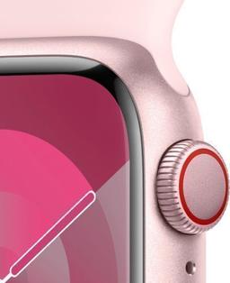 Apple Watch Series 9 (GPS) - 64GB - 45mm - Pink Aluminum Case with Light Pink Rubber Sport Band - Small/Medium Size