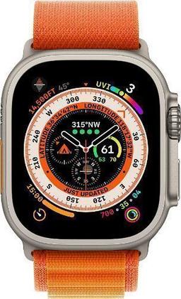 Apple Watch Ultra (Cellular + GPS) - 32GB - 49mm - Titanium Titanium Case with Orange Textile Alpine Loop Band - Medium Size