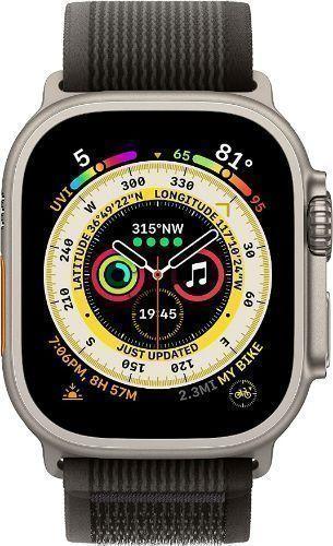 Apple  Watch Ultra - 32GB - Titanium-Titanium-Trail Loop Band-Black/Gray - Cellular + GPS - 49mm - Titanium - Titanium - Black/Gray - Trail Loop Band - S/M Size - Textile - Excellent