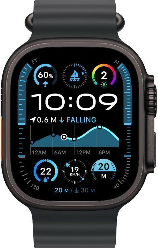 Apple Watch Ultra 2 - 64GB - 49mm - Black Titanium Case with Black Rubber Ocean Band - Medium Size