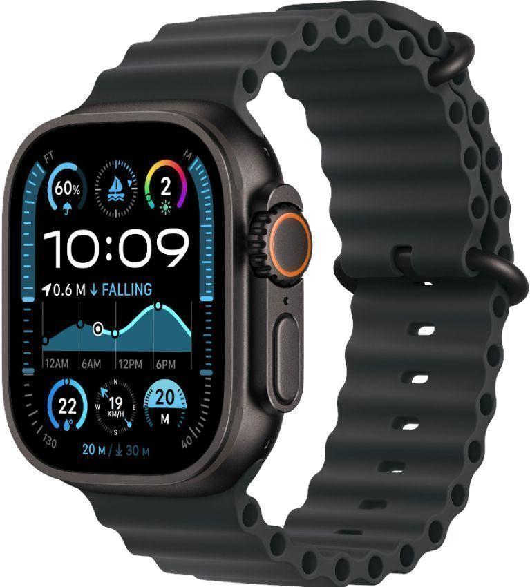 Apple Watch Ultra 2 - 64GB - 49mm - Black Titanium Case with Black Rubber Ocean Band - Medium Size