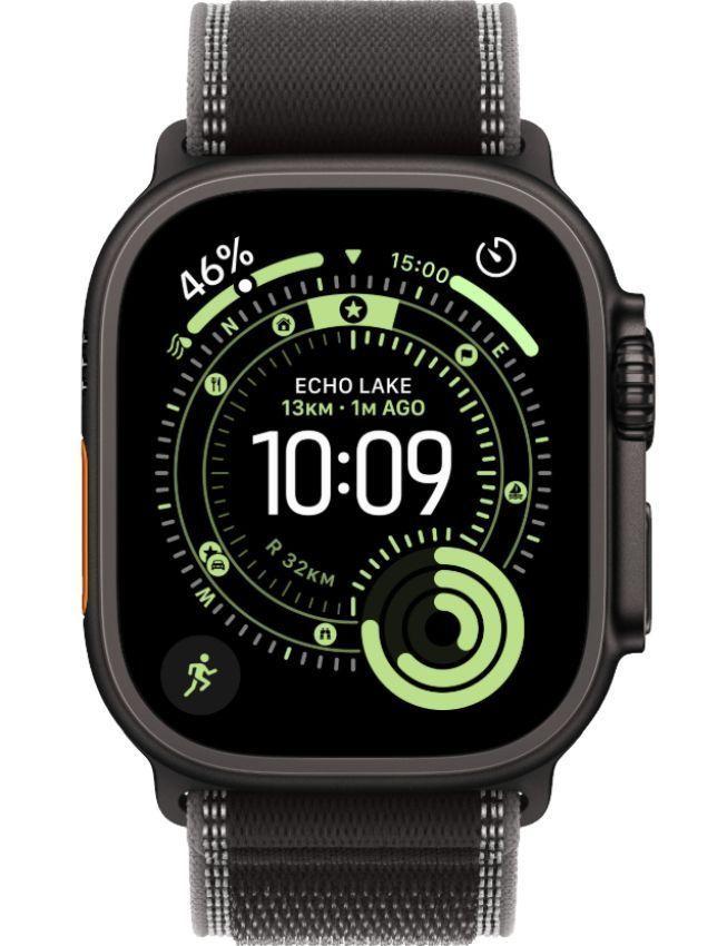 Apple Watch Ultra 3 - 64GB - 49mm - Black Titanium Case with Black/Charcoal Polyester + Spandex Trail Loop Band - S/M Size