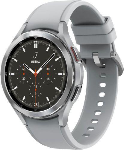 Samsung Galaxy Watch4 (Bluetooth) - 16GB - 46mm - Silver Classic (Stainless Steel) Case with Silver Fluoroelastomer Ridge Sports Band